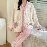 Camicia da notte premaman in flanella spessa, stile autunno inverno, cardigan per l'allattamento, manica lunga, pantaloni lunghi, calda camicia da notte per l'allattamento