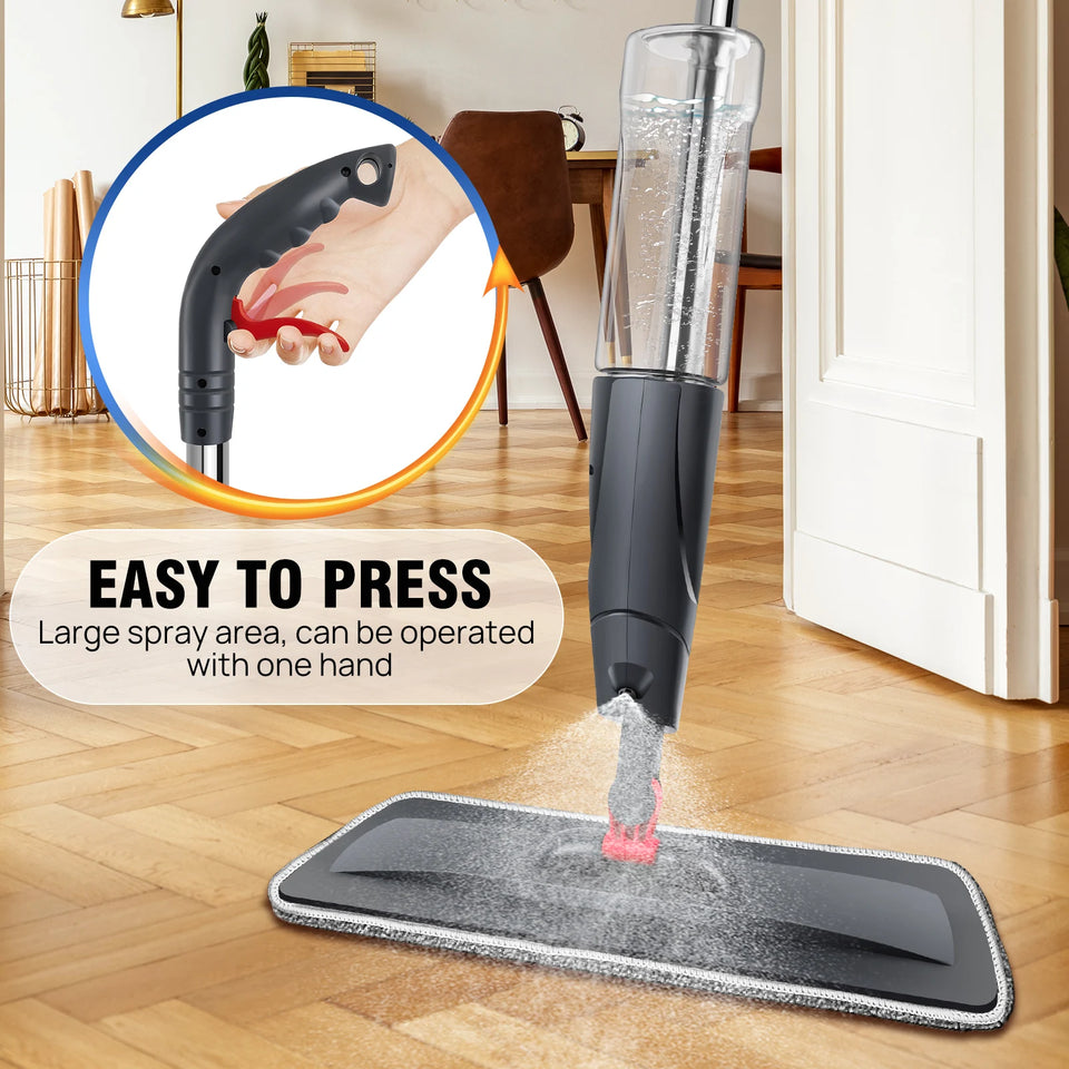 Spray Mop Broom Set Magic Flat Mops for Floor Home Cleaning Household Tool with Reusable Microfiber Pads 360° Rotating, 700ml