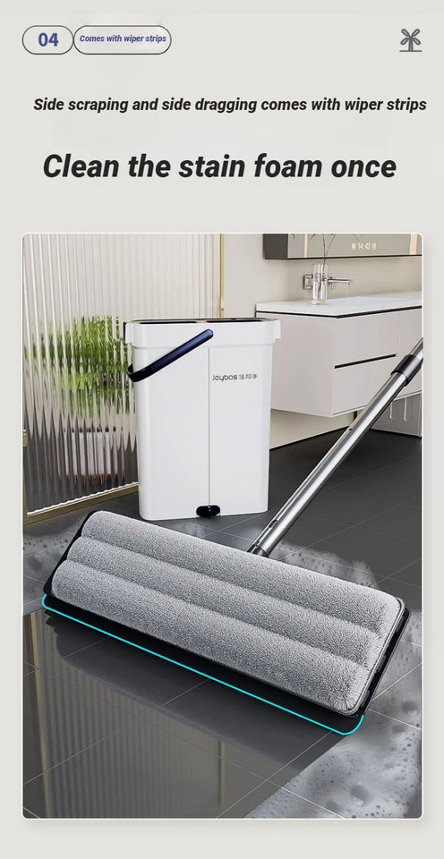 JOYBOS Spin Hand Free Flat Barrel 33cm Mop With Bucket 360 Complete Cleaning System With Dual Chamber Washable Floor House Mops