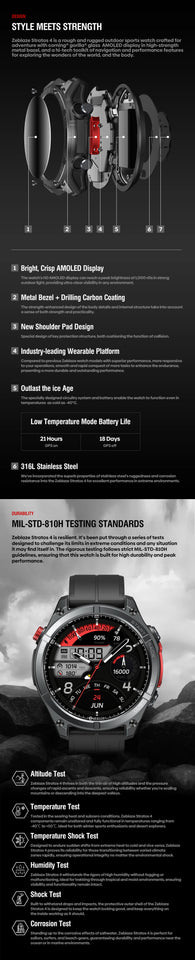 NUOVO Zeblaze Stratos 4 GPS Smart Watch Display AMOLED da 1,43 pollici Bussola integrata Altimetro barometrico Torcia Chiamata vocale Smartwatch