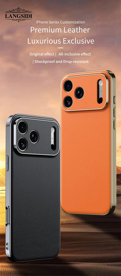 Custodia in pelle di lusso per iPhone 17 16 15 14 Pro Max Air 17Pro 16Pro con protezione completa dell'obiettivo e cover posteriore