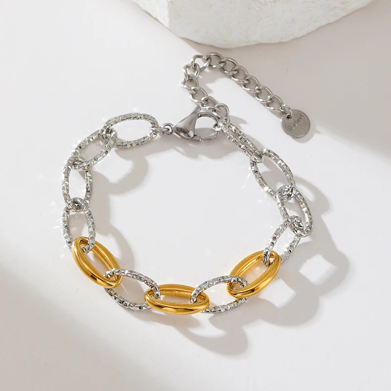 Bracciale rigido a catena color oro e argento GANPUP in acciaio inossidabile 316L per donna e uomo, alla moda, con trama, impermeabile