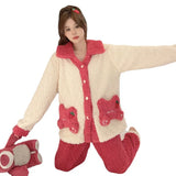 Pigiama lungo da donna in pile di corallo spesso Ins, grazioso pigiama da esterno a forma di fragola, comodo pigiama per l'autunno...