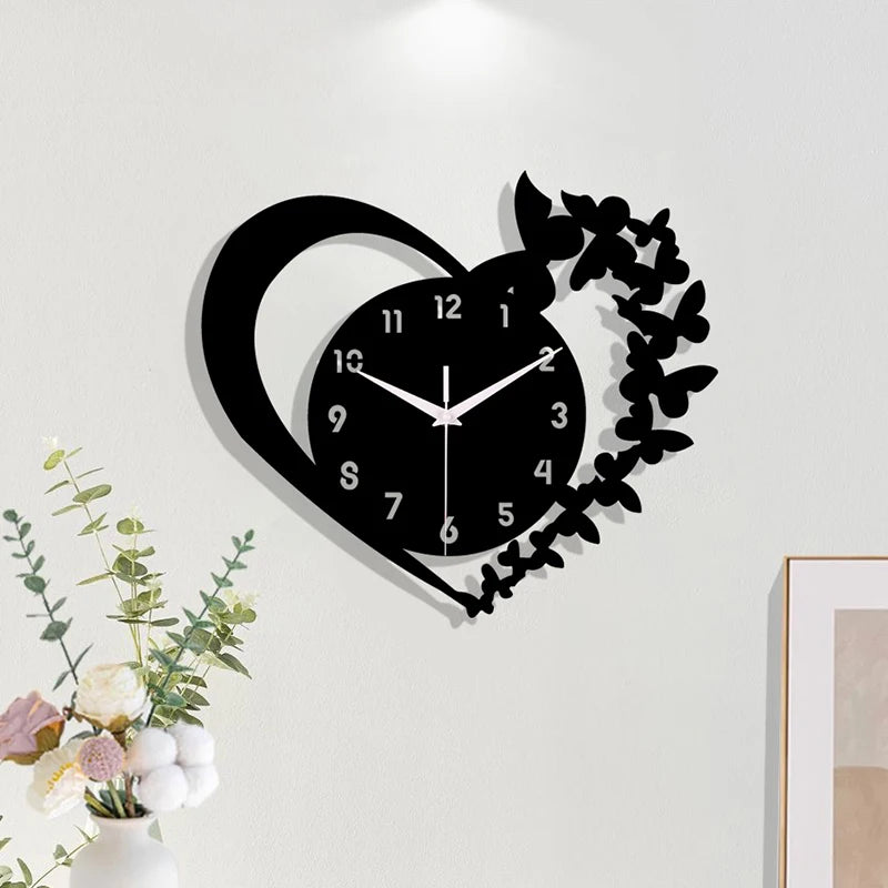Silent Wall Clock Heart Shaped, Modern Frameless Acrylic Design for Living Room, Bedroom Decor Gift for Mother's Day & Christmas