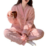 Pigiama in pile di corallo spesso, abbigliamento da casa per ragazze, stile dolce e carino, indossabile all'aperto, caldo, set da notte per l'autunno e l'inverno