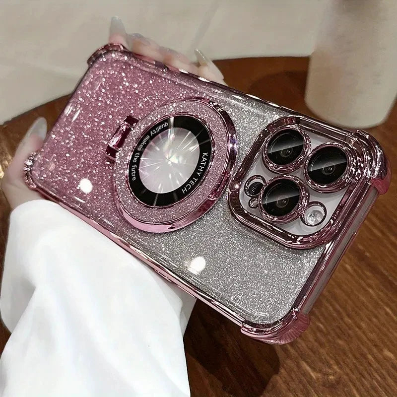 Custodia per iPhone 17 16 15 14 13 12 11 Pro Max Plus 17Air Luxury per Magsafe Glitter Placcatura Protezione Lente Supporto Magnetico Cover