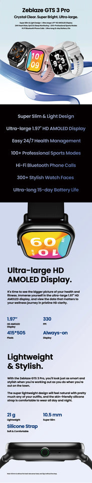 Nuovo Zeblaze GTS 3 Pro Smartwatch con chiamate vocali, schermo AMOLED HD ultra-grande, smartwatch per il monitoraggio di salute e fitness per uomini e donne