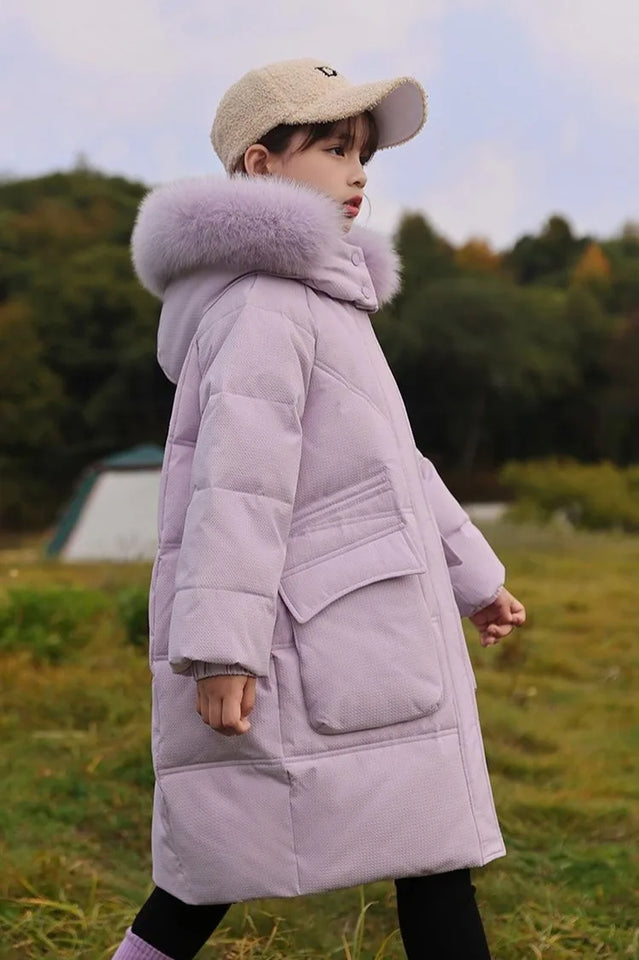New 2025 Winter Girls' Thermal Insulated Down Jacket - Trendy Stylish Mid-Length Winter Coat for Kids, Warmth & Fashion Combo