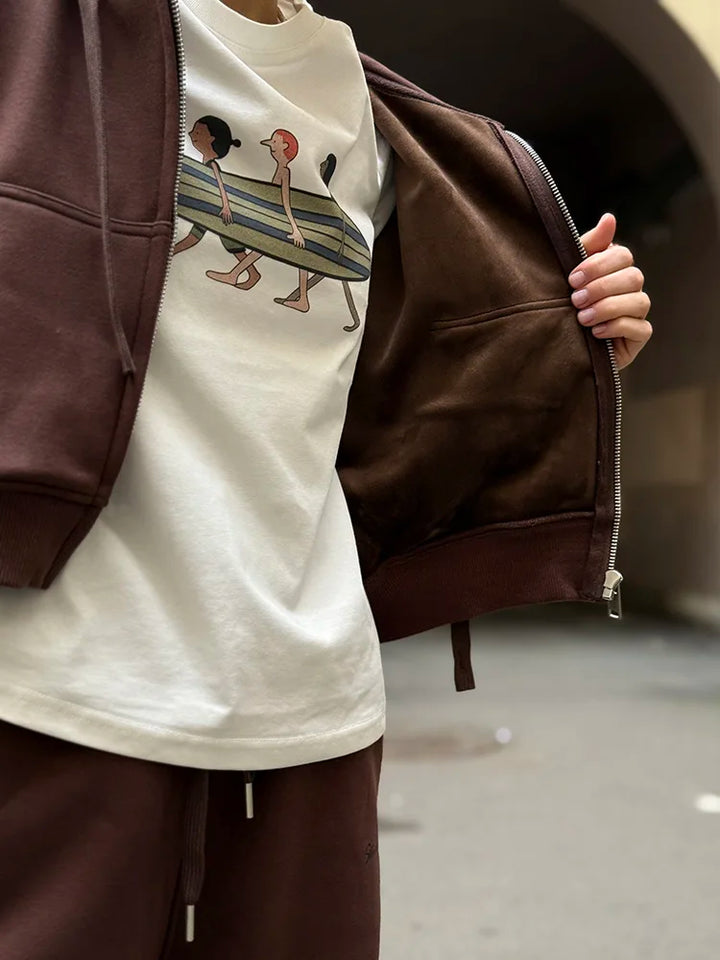 Tute da donna, tuta invernale in pile marrone, calda felpa con cappuccio e cerniera, set di pantaloni da tuta da donna, set di pantaloni in velluto da 2 pezzi