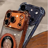 Supporto ad anello glitterato per custodia Magsafe per iPhone 14 15 16 17 Pro Max Plus 13 12 11 Air, pellicola protettiva per fotocamera sfumata