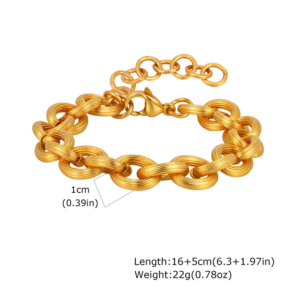 Bracciale a catena in acciaio inossidabile spesso per donna, braccialetti a strati placcati in oro, gioielli da polso impermeabili