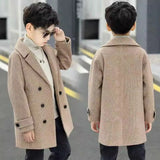 Kids Boy's Autumn Winter Quilted Wool Coat Mid Weight Trench Coat British Style Warmth Cold Resistance