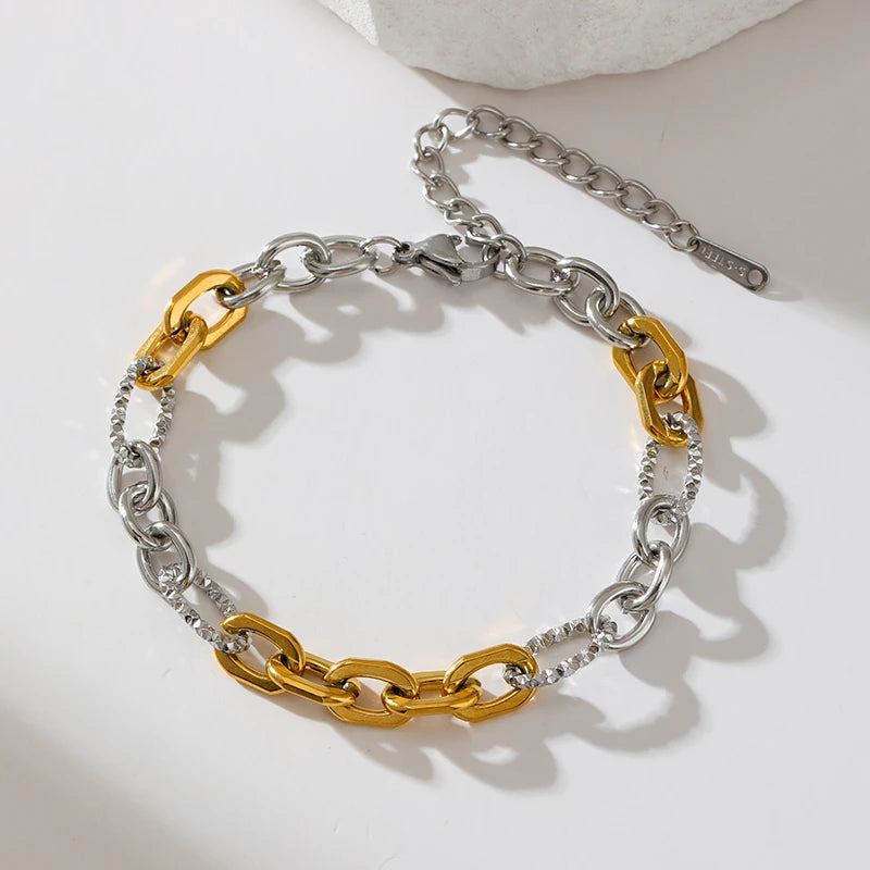 Bracciale rigido a catena color oro e argento GANPUP in acciaio inossidabile 316L per donna e uomo, alla moda, con trama, impermeabile