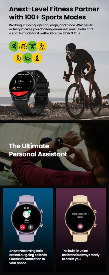 Nuovo Zeblaze Btalk 3 Plus Smartwatch con chiamate vocali, ampio display HD a colori da 1,39'', Smartwatch per il monitoraggio del fitness per uomini e donne