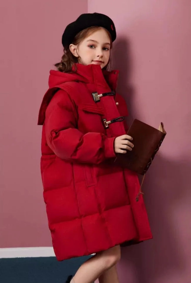 Girls' 2025 New Winter Coat Down-Filled Hooded Mid-Length Cotton Jacket Stylish Casual Kids' Thermal Wear Outerwear Trendy
