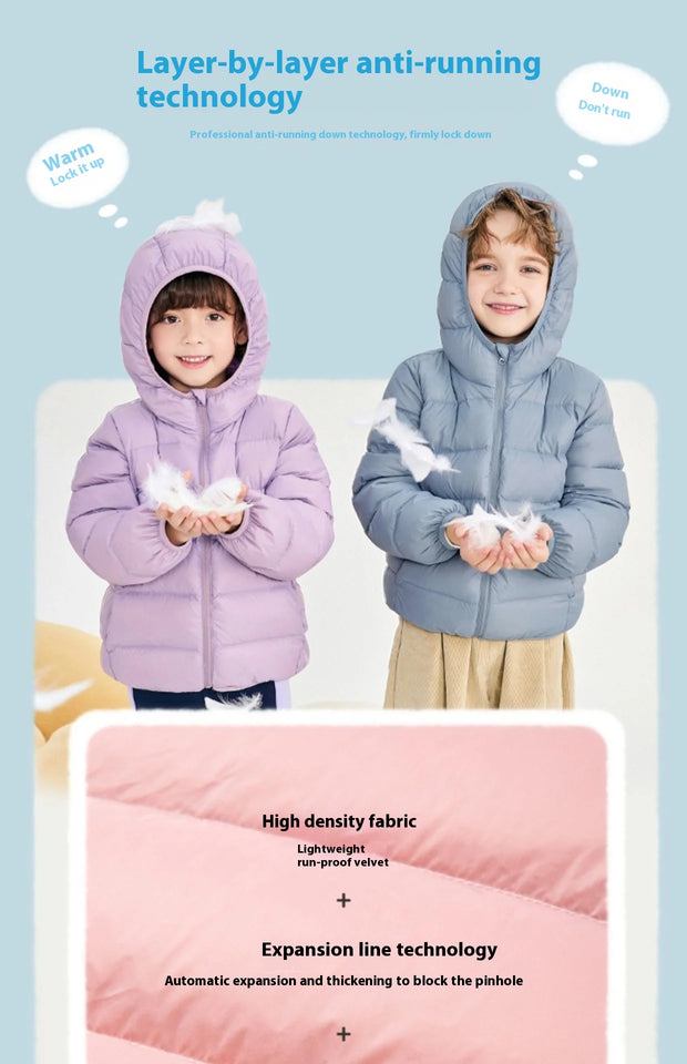 Fall and Winter Children's Light Paragraph down Jacket Children's Jacket New Boys and Girls Big Boy Hooded White Duck down Jacke