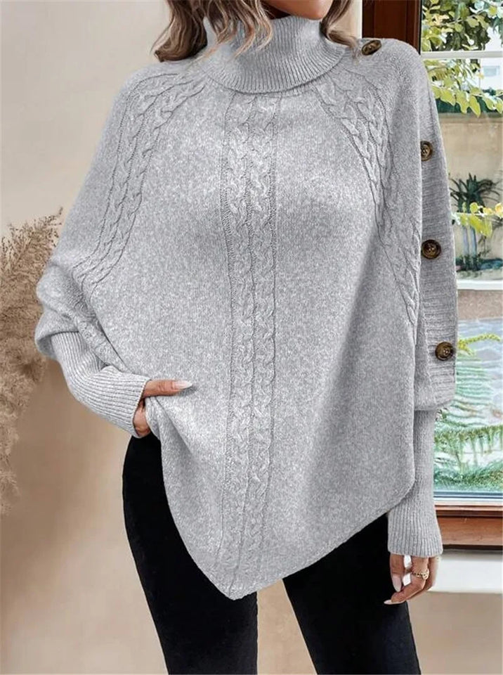 New Autumn Winter Women's Twisted Sweater Turtleneck Button Bat-sleeve Design Sense Streetwear Pullover Women Personality Top