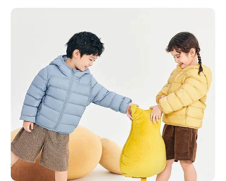 Fall and Winter Children's Light Paragraph down Jacket Children's Jacket New Boys and Girls Big Boy Hooded White Duck down Jacke