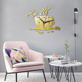 Coffee Cup Wall Stickers Creative Diy Acrylic Mirror Wall Clock Simple Home Decoration Mute Quartz Clock Without Battery