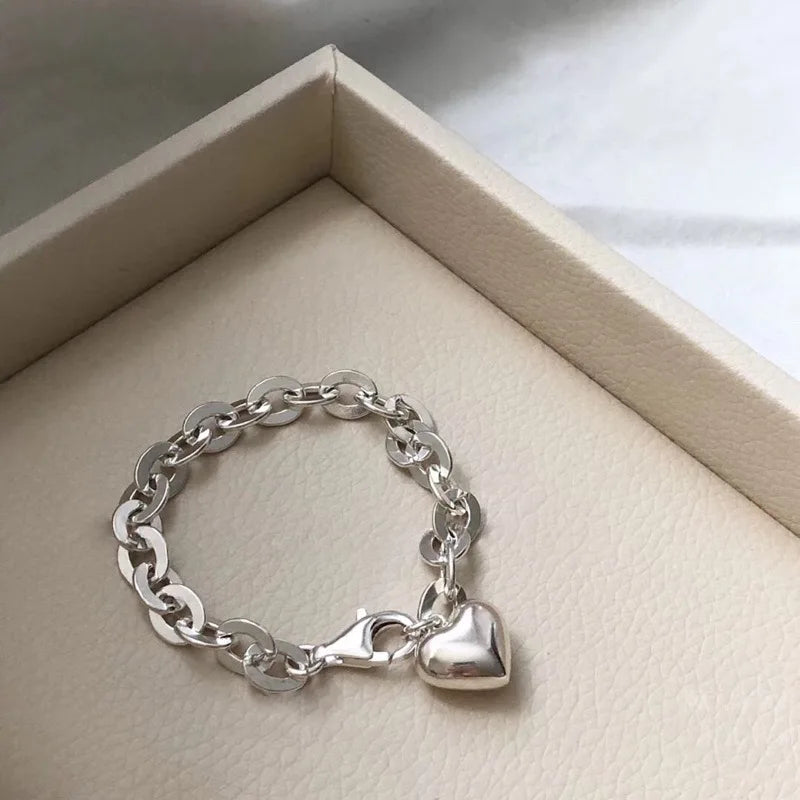Braccialetti in argento sterling 925 per donna e uomo, accessori alla moda, vintage, semplici, con ciondolo a forma di cuore, gioielli per feste