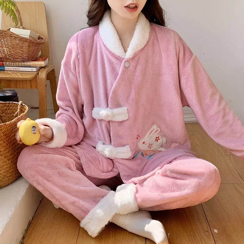 Completo post-parto in flanella spessa, autunno inverno, nuovo stile, camicia da notte premaman, vestiti caldi per l'allattamento, maniche lunghe, pantaloni lunghi