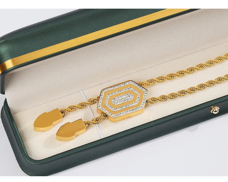 Set di bracciale e collana per donna, catena intrecciata con ciondolo esagonale in zirconia cubica, gioielli in acciaio inossidabile di alta qualità all'ingrosso