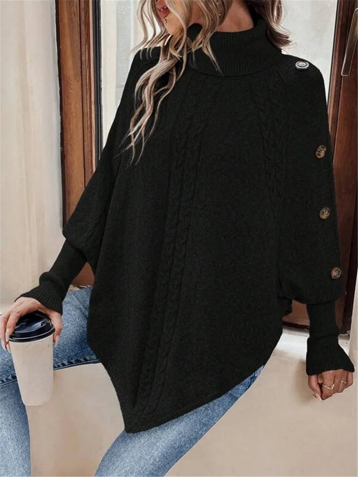 New Autumn Winter Women's Twisted Sweater Turtleneck Button Bat-sleeve Design Sense Streetwear Pullover Women Personality Top