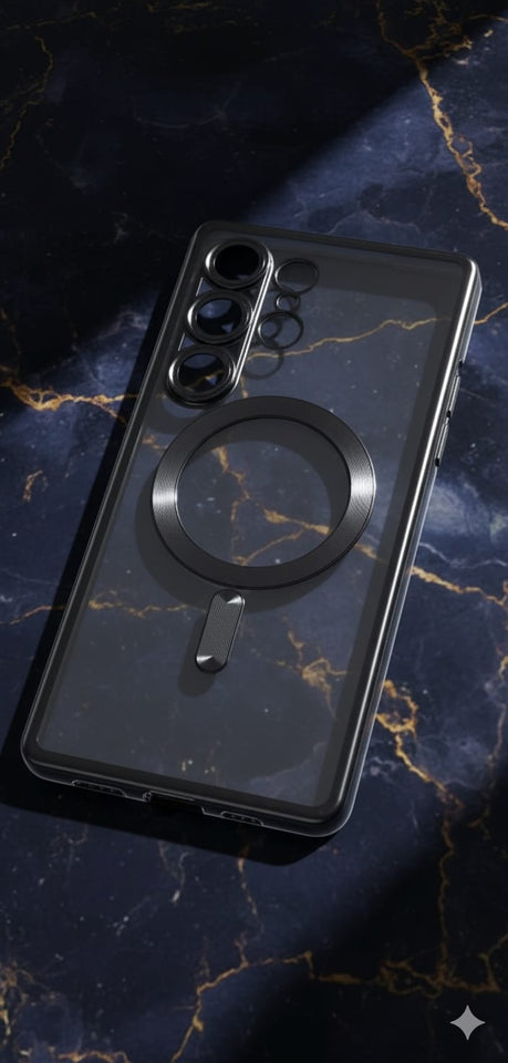 Custodia Magsafe Clear Black Marmo per Samsung Galaxy S25 Ultra