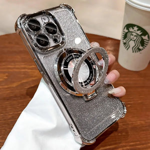 Custodia per iPhone 17 16 15 14 13 12 11 Pro Max Plus 17Air Luxury per Magsafe Glitter Placcatura Protezione Lente Supporto Magnetico Cover