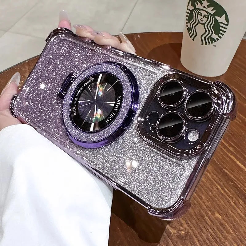 Custodia per iPhone 17 16 15 14 13 12 11 Pro Max Plus 17Air Luxury per Magsafe Glitter Placcatura Protezione Lente Supporto Magnetico Cover