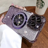 Custodia per iPhone 17 16 15 14 13 12 11 Pro Max Plus 17Air Luxury per Magsafe Glitter Placcatura Protezione Lente Supporto Magnetico Cover