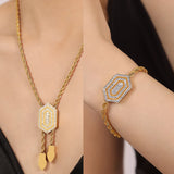 Set di bracciale e collana per donna, catena intrecciata con ciondolo esagonale in zirconia cubica, gioielli in acciaio inossidabile di alta qualità all'ingrosso