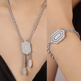 Set di bracciale e collana per donna, catena intrecciata con ciondolo esagonale in zirconia cubica, gioielli in acciaio inossidabile di alta qualità all'ingrosso