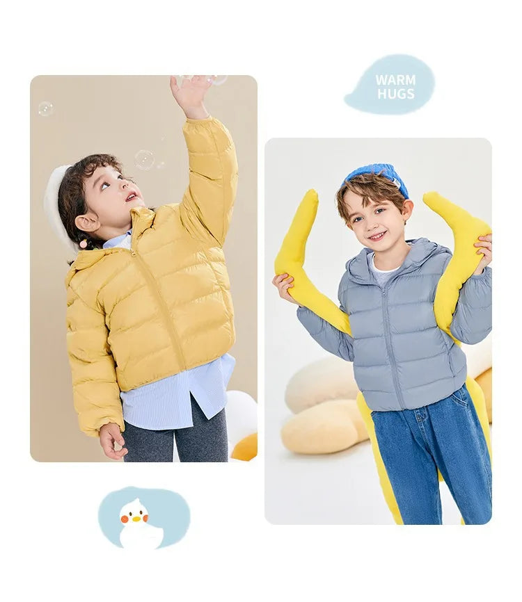 Fall and Winter Children's Light Paragraph down Jacket Children's Jacket New Boys and Girls Big Boy Hooded White Duck down Jacke