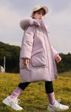 New 2025 Winter Girls' Thermal Insulated Down Jacket - Trendy Stylish Mid-Length Winter Coat for Kids, Warmth & Fashion Combo