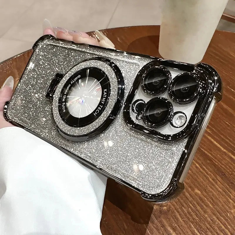 Custodia per iPhone 17 16 15 14 13 12 11 Pro Max Plus 17Air Luxury per Magsafe Glitter Placcatura Protezione Lente Supporto Magnetico Cover