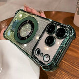 Supporto ad anello glitterato per custodia Magsafe per iPhone 14 15 16 17 Pro Max Plus 13 12 11 Air, pellicola protettiva per fotocamera sfumata