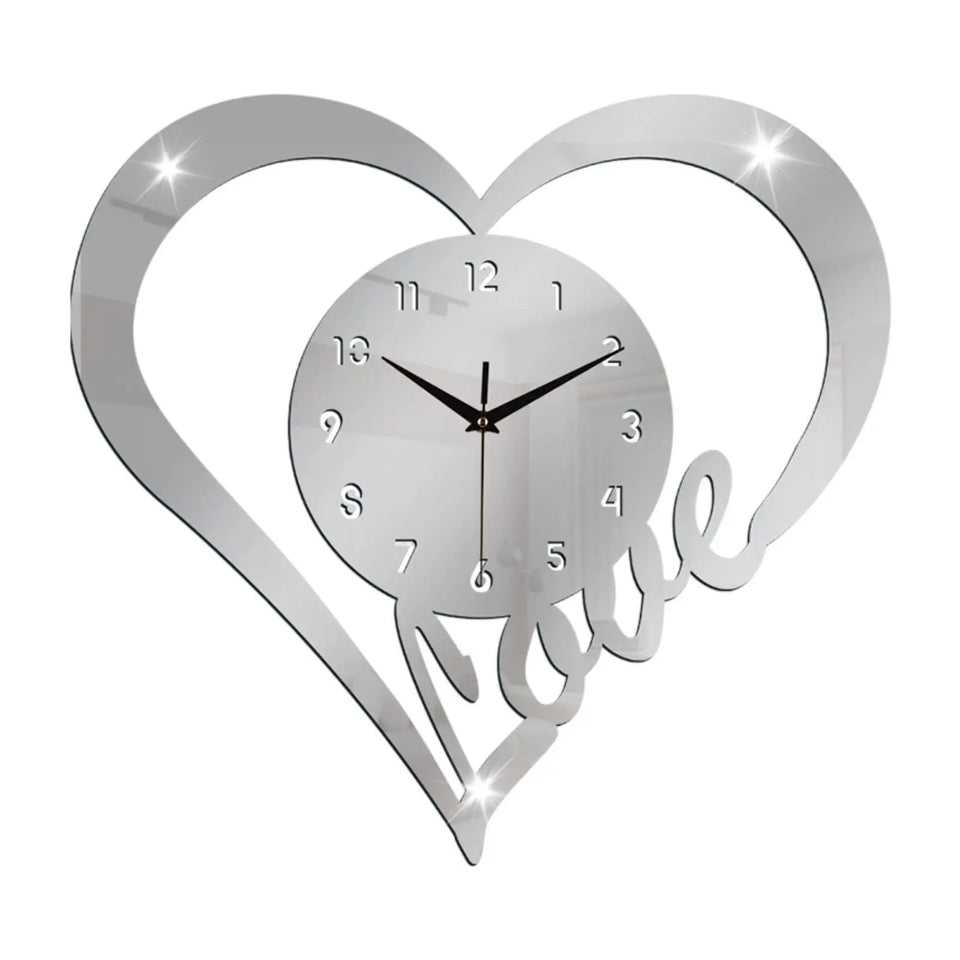 Heart Shaped Wall Clock Modern Bathroom Bedroom Housewarming Silent Movement