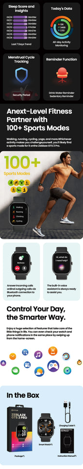 Nuovo Zeblaze GTS 3 Pro Smartwatch con chiamate vocali, schermo AMOLED HD ultra-grande, smartwatch per il monitoraggio di salute e fitness per uomini e donne