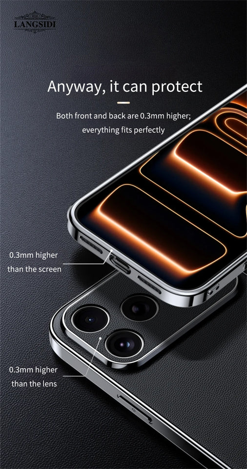 Custodia in pelle di lusso per iPhone 17 16 15 14 Pro Max Air 17Pro 16Pro con protezione completa dell'obiettivo e cover posteriore