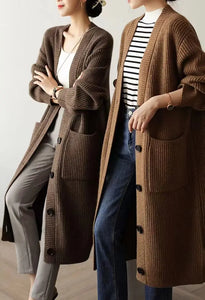 Cardigan giapponese da donna in maglia, di media e lunga lunghezza, in autunno e inverno, retrò, ampio e spesso, per capispalla