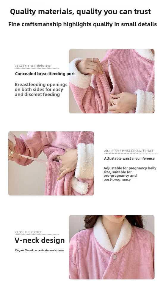 Completo post-parto in flanella spessa, autunno inverno, nuovo stile, camicia da notte premaman, vestiti caldi per l'allattamento, maniche lunghe, pantaloni lunghi