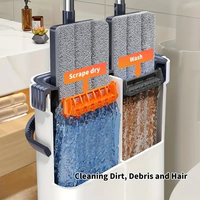 JOYBOS Spin Hand Free Flat Barrel 33cm Mop With Bucket 360 Complete Cleaning System With Dual Chamber Washable Floor House Mops