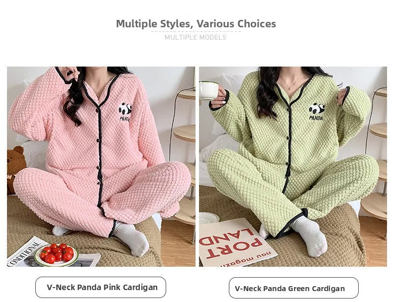 Camicia da notte premaman in flanella spessa, stile autunno inverno, cardigan per l'allattamento, manica lunga, pantaloni lunghi, calda camicia da notte per l'allattamento