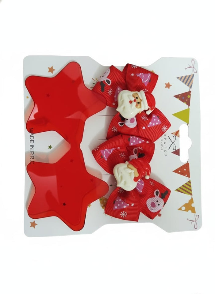 Set di accessori natalizi per bambini: fiocchi per capelli di Babbo Natale e occhiali a forma di stella rossa