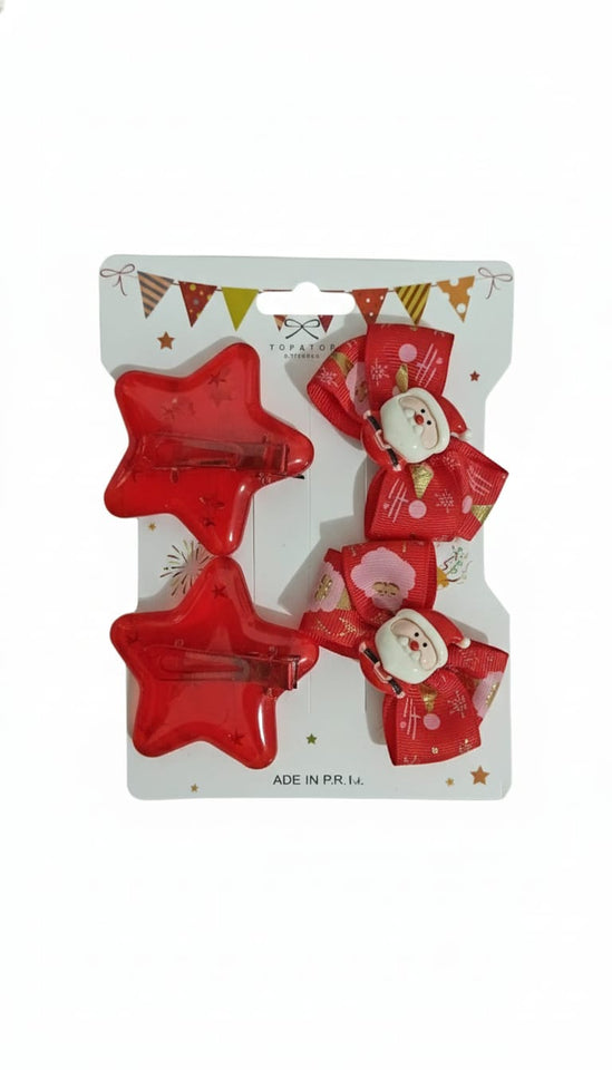 Set di accessori natalizi per bambini: fiocchi per capelli di Babbo Natale e occhiali a forma di stella rossa