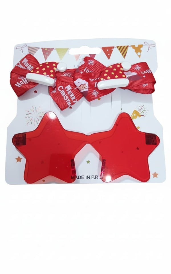 Set di accessori natalizi per bambini: fiocchi per capelli di Babbo Natale e occhiali a forma di stella rossa