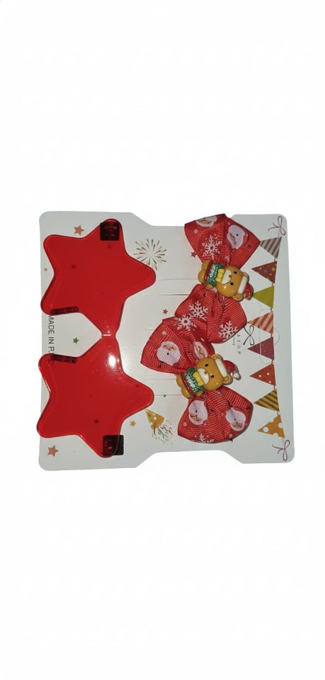 Set di accessori natalizi per bambini: fiocchi per capelli di Babbo Natale e occhiali a forma di stella rossa