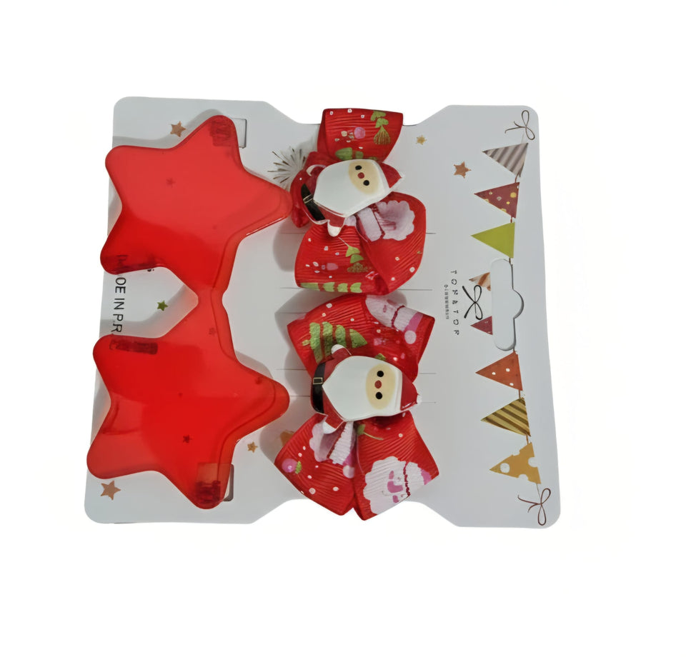 Set di accessori natalizi per bambini: fiocchi per capelli di Babbo Natale e occhiali a forma di stella rossa