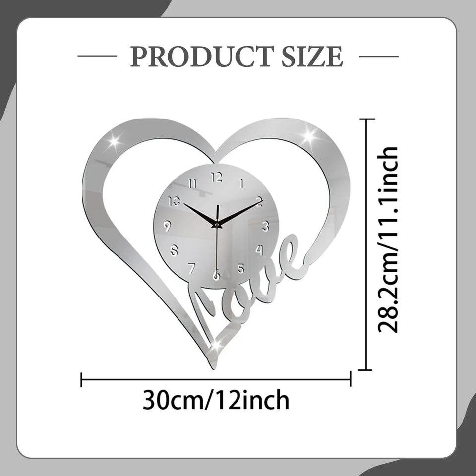 Heart Shaped Wall Clock Modern Bathroom Bedroom Housewarming Silent Movement